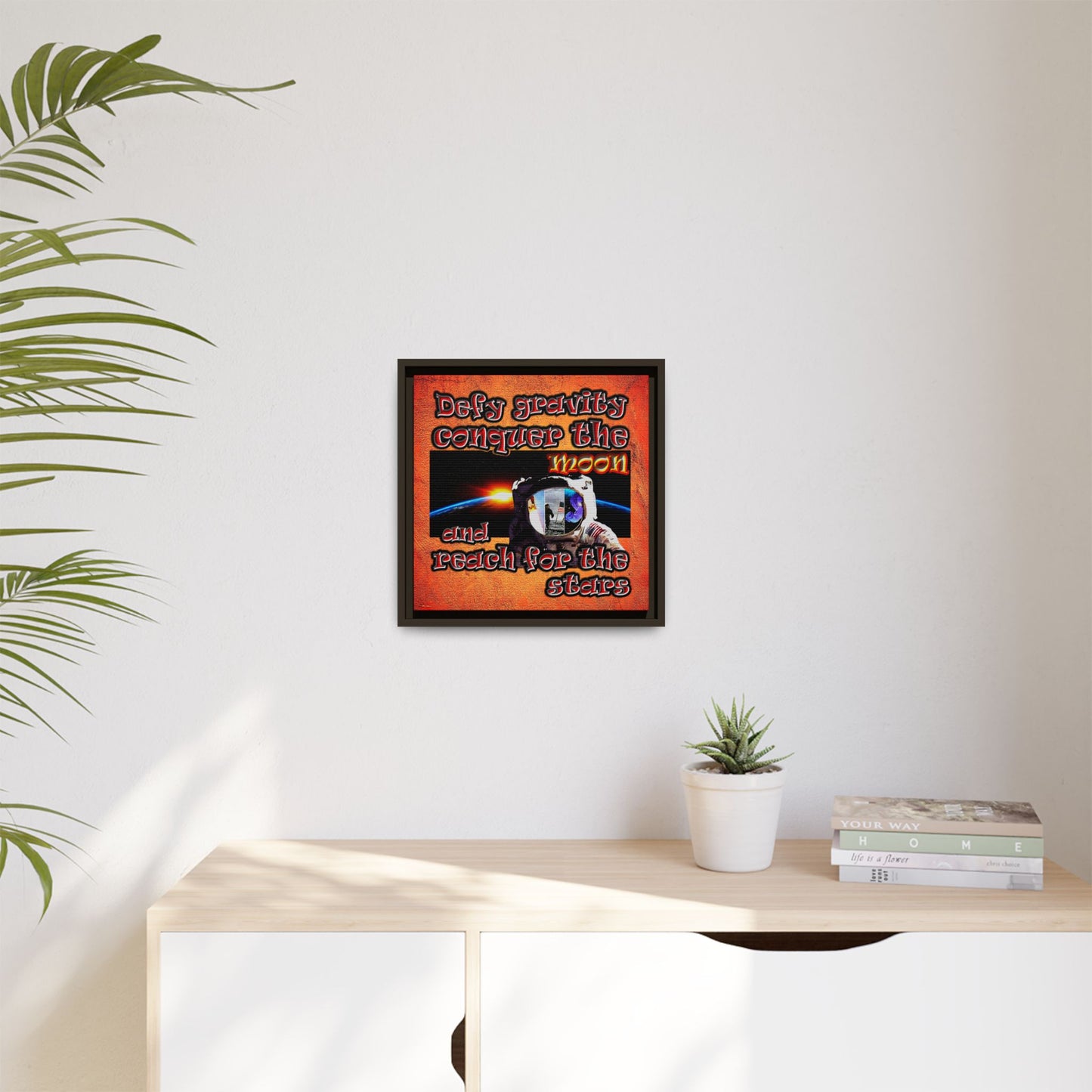 defy conquer reach - framed canvas art (burnt orange)