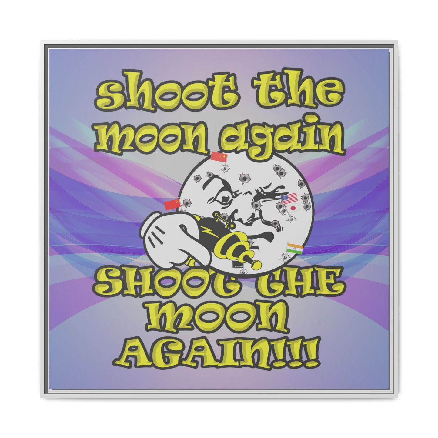 shoot the moon again - framed canvas art (light blue-pink wave)