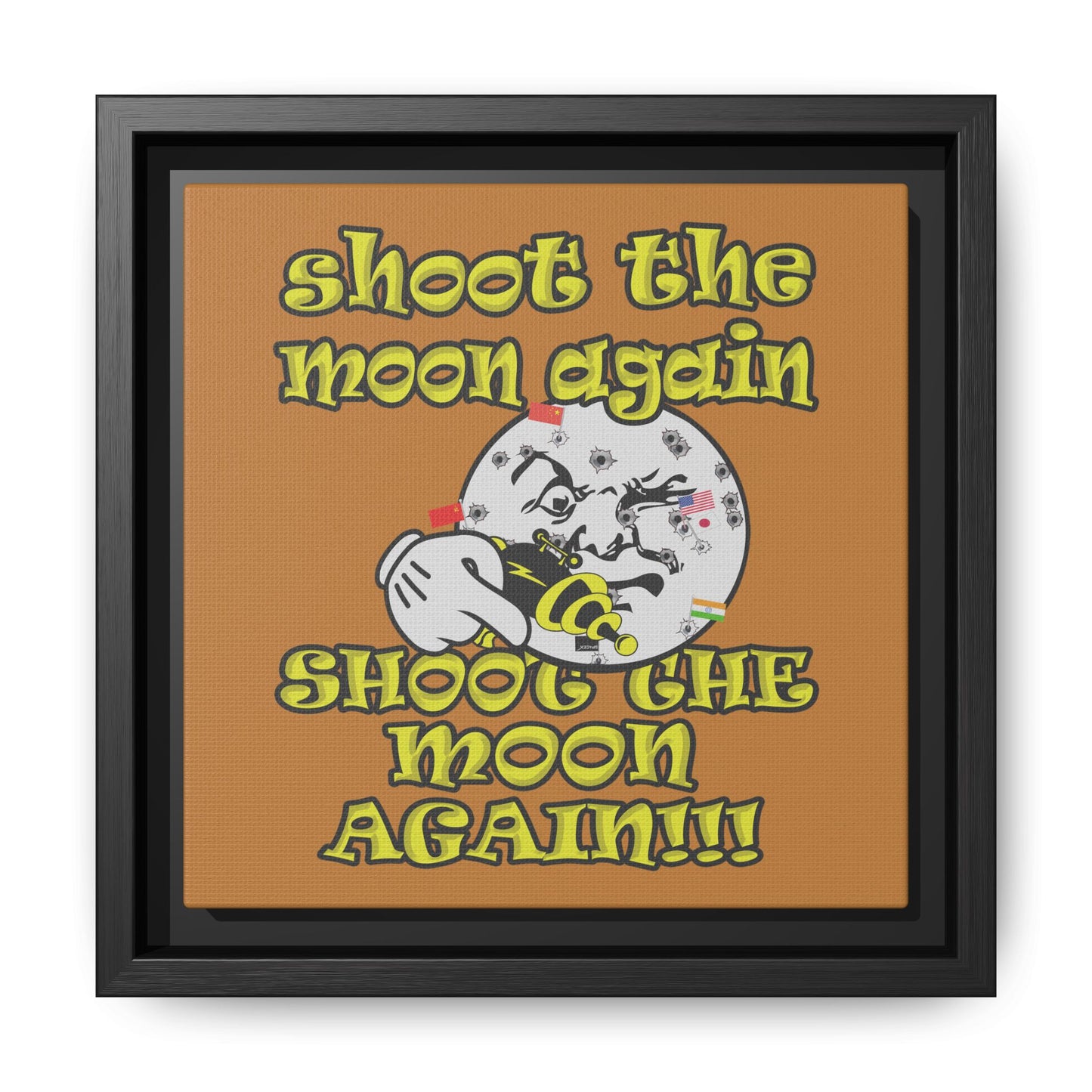 shoot the moon again - framed canvas art (light brown)
