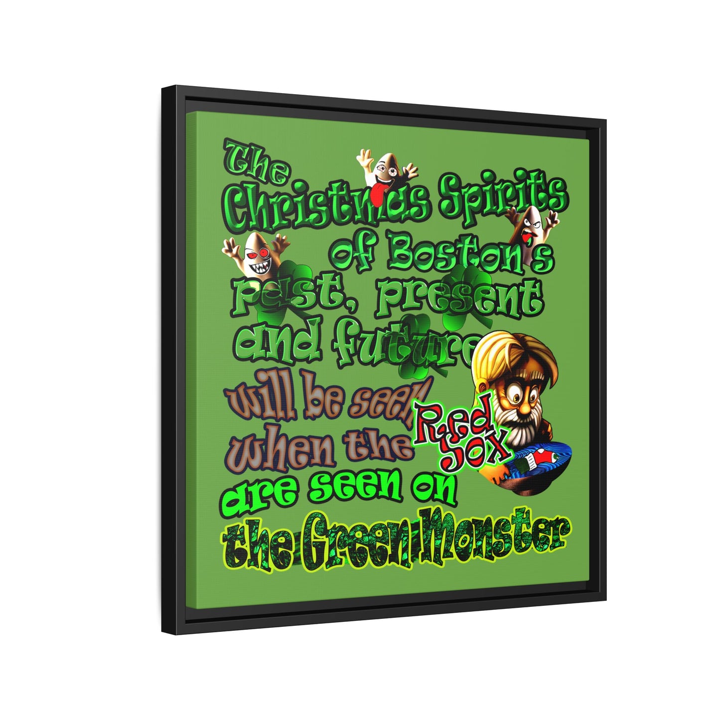 christmas spirits of boston - framed canvas art (green)