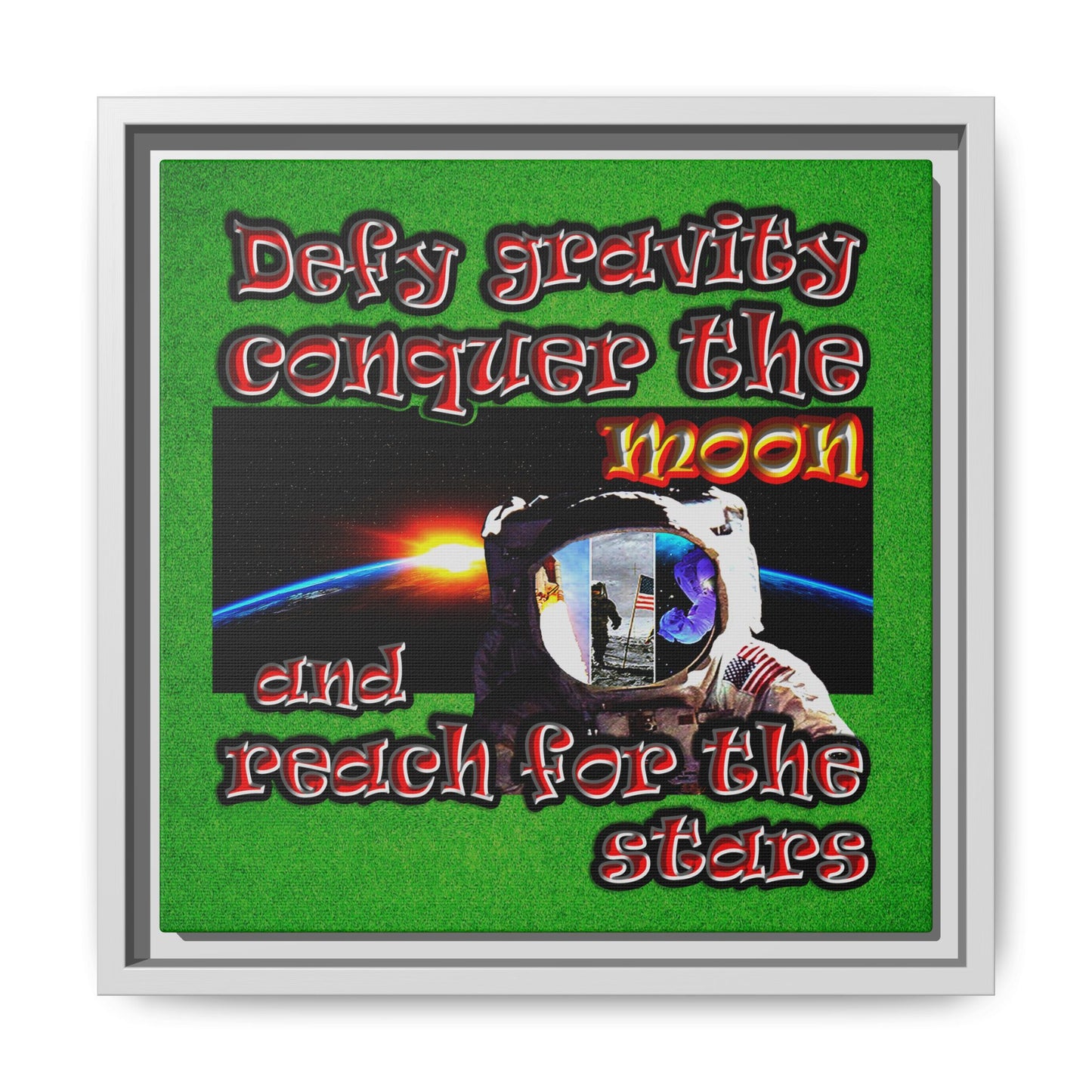 defy conquer reach - framed canvas art (green turf)