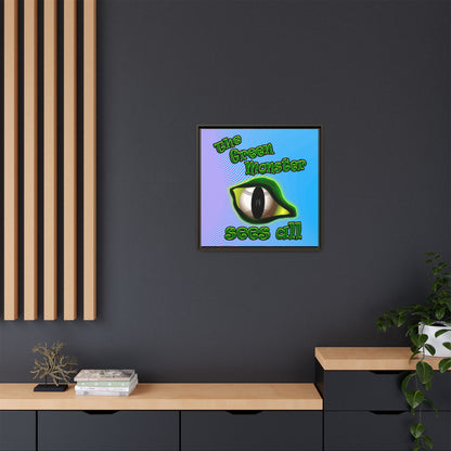 green monster - framed canvas art (light blue-purple wave)