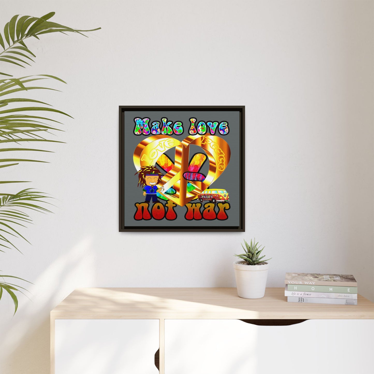 love peace - framed canvas art (dark grey)