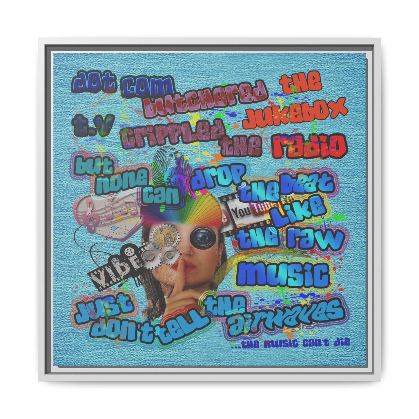 drop the beat - framed canvas art (faded blue)