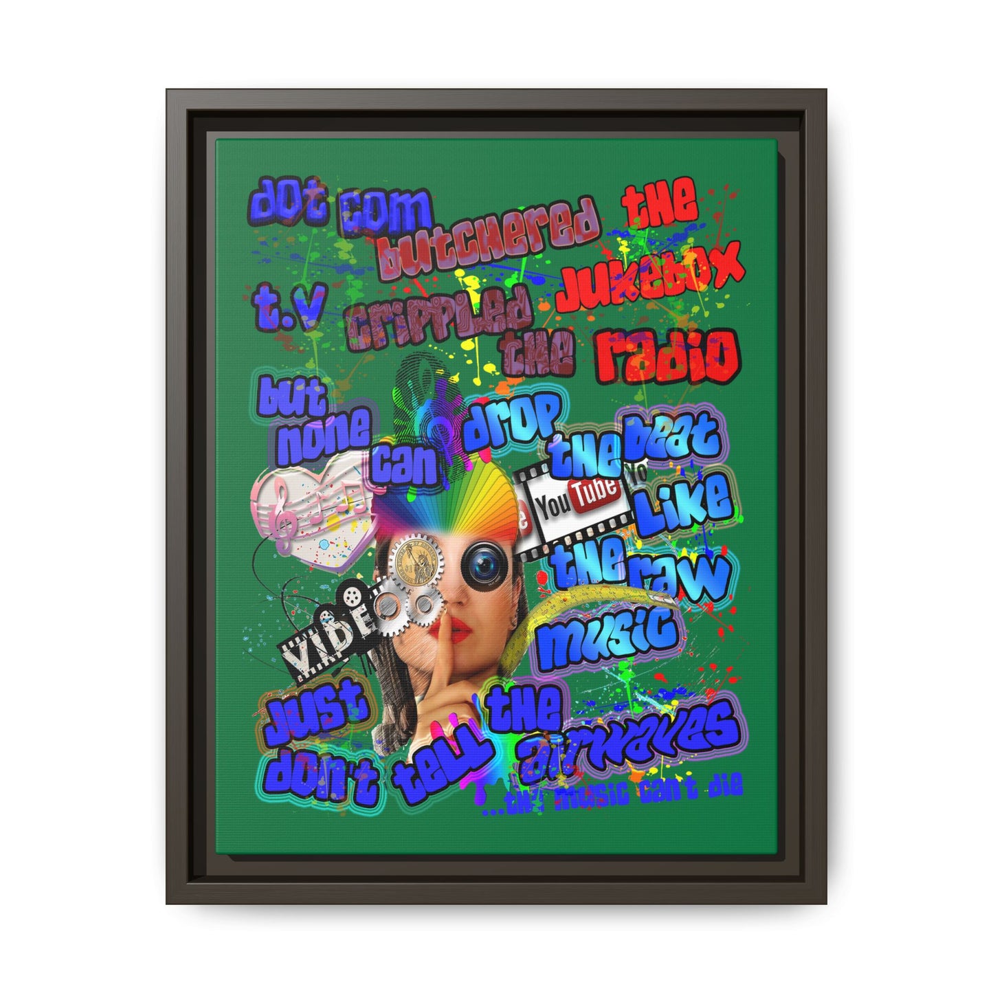 drop the beat - framed canvas art (dark green)