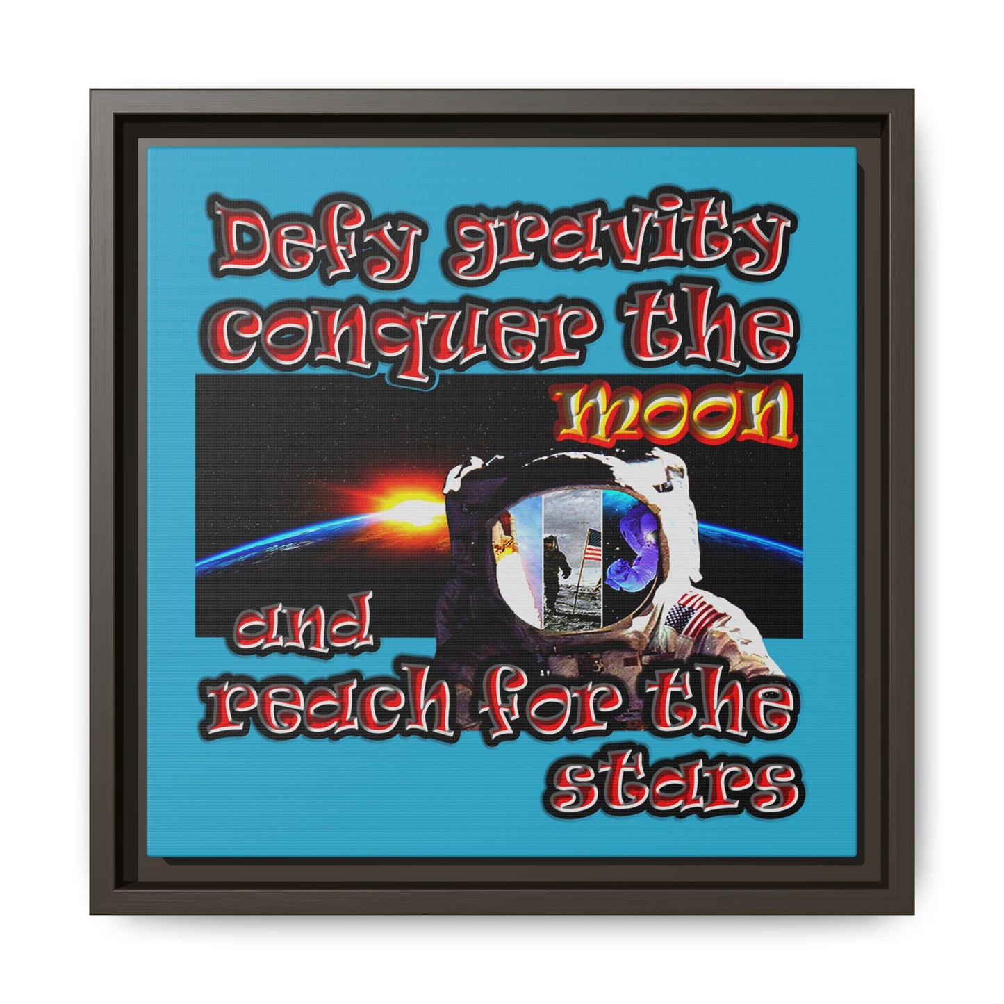 defy conquer reach - framed canvas art (turquoise)