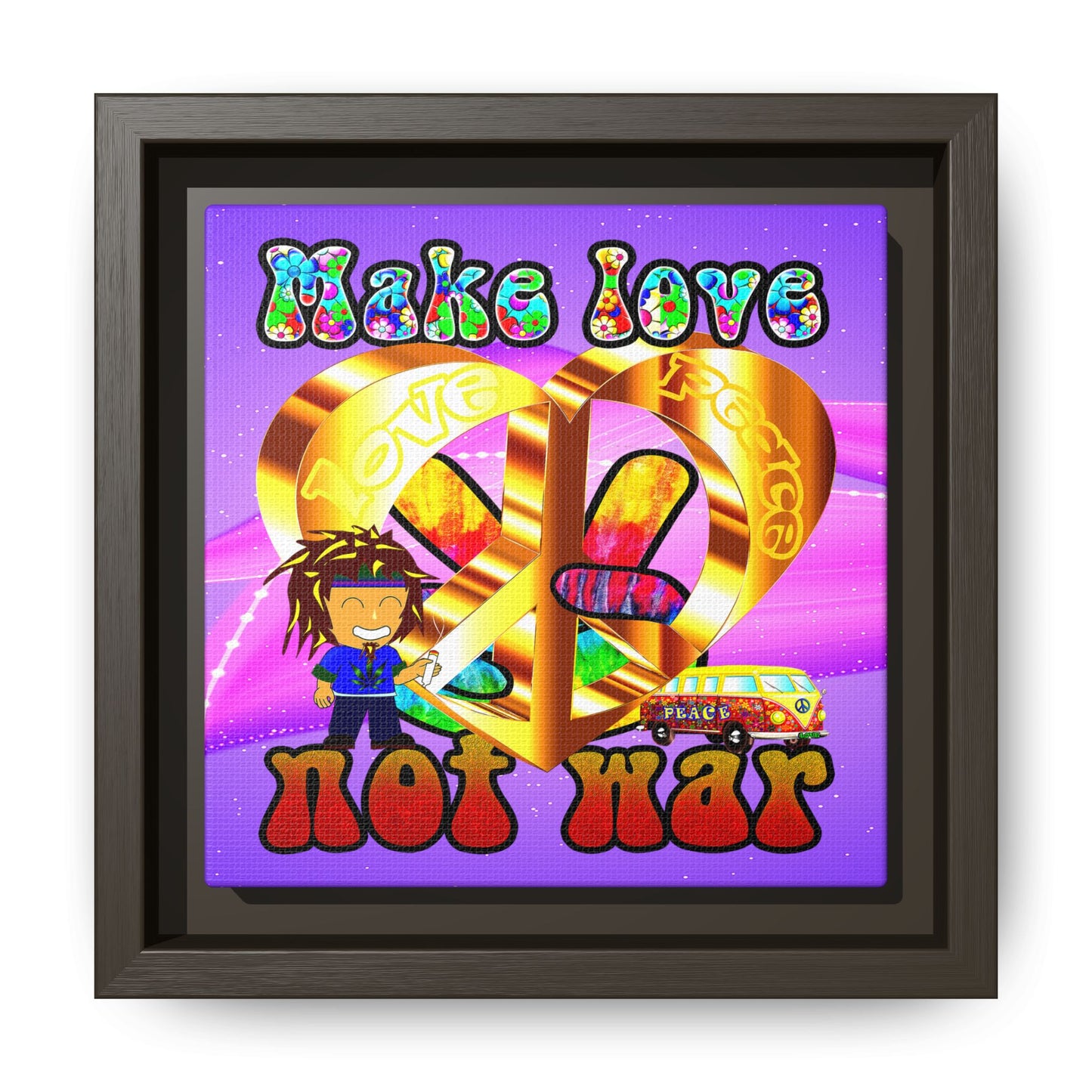 love peace - framed canvas art (purple-pink wave)