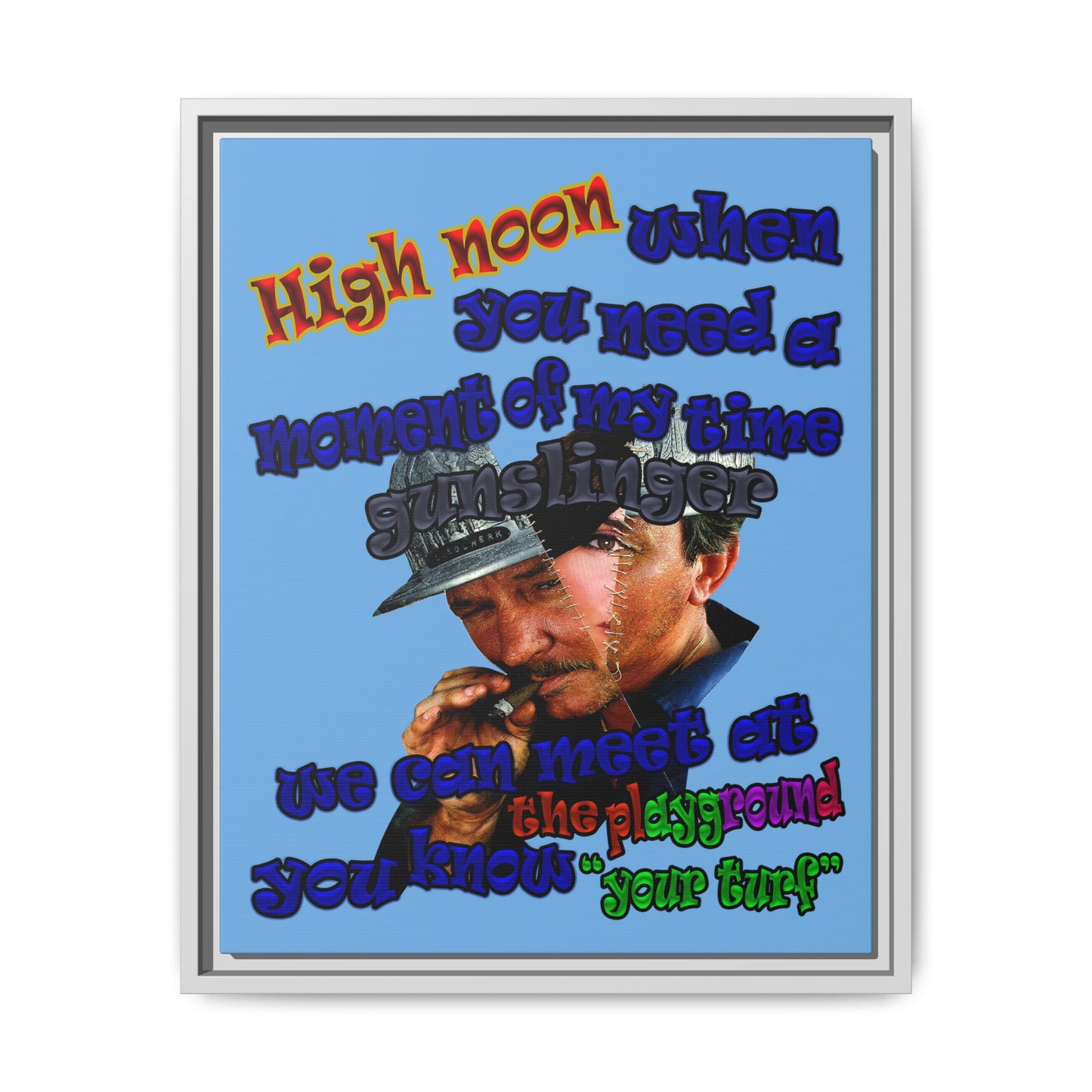 high noon - framed canvas art (light blue)