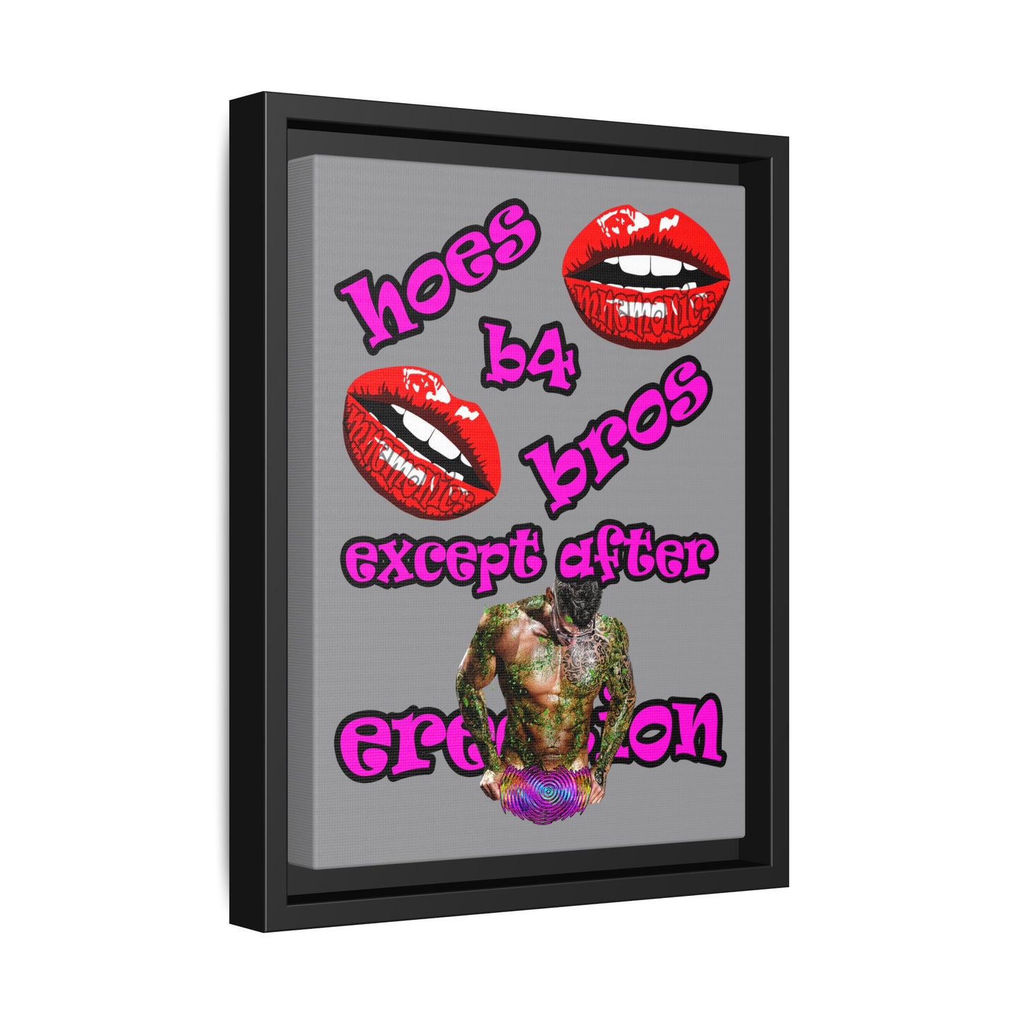 hoes b4 bros - framed canvas art (grey)