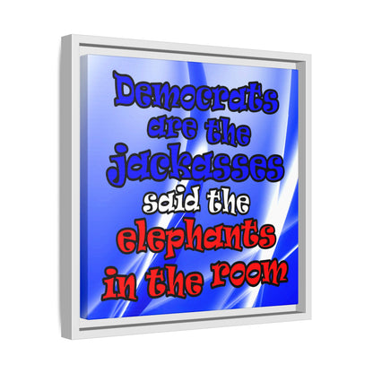 donkeys and elephants - framed canvas art (blue-white wave)