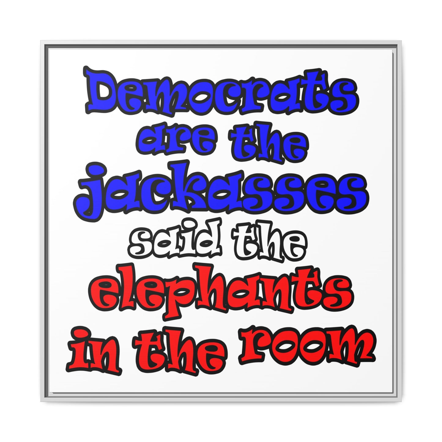 donkeys and elephants - framed canvas art (white)