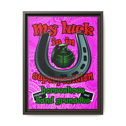 my luck - framed canvas art (pink swirl)