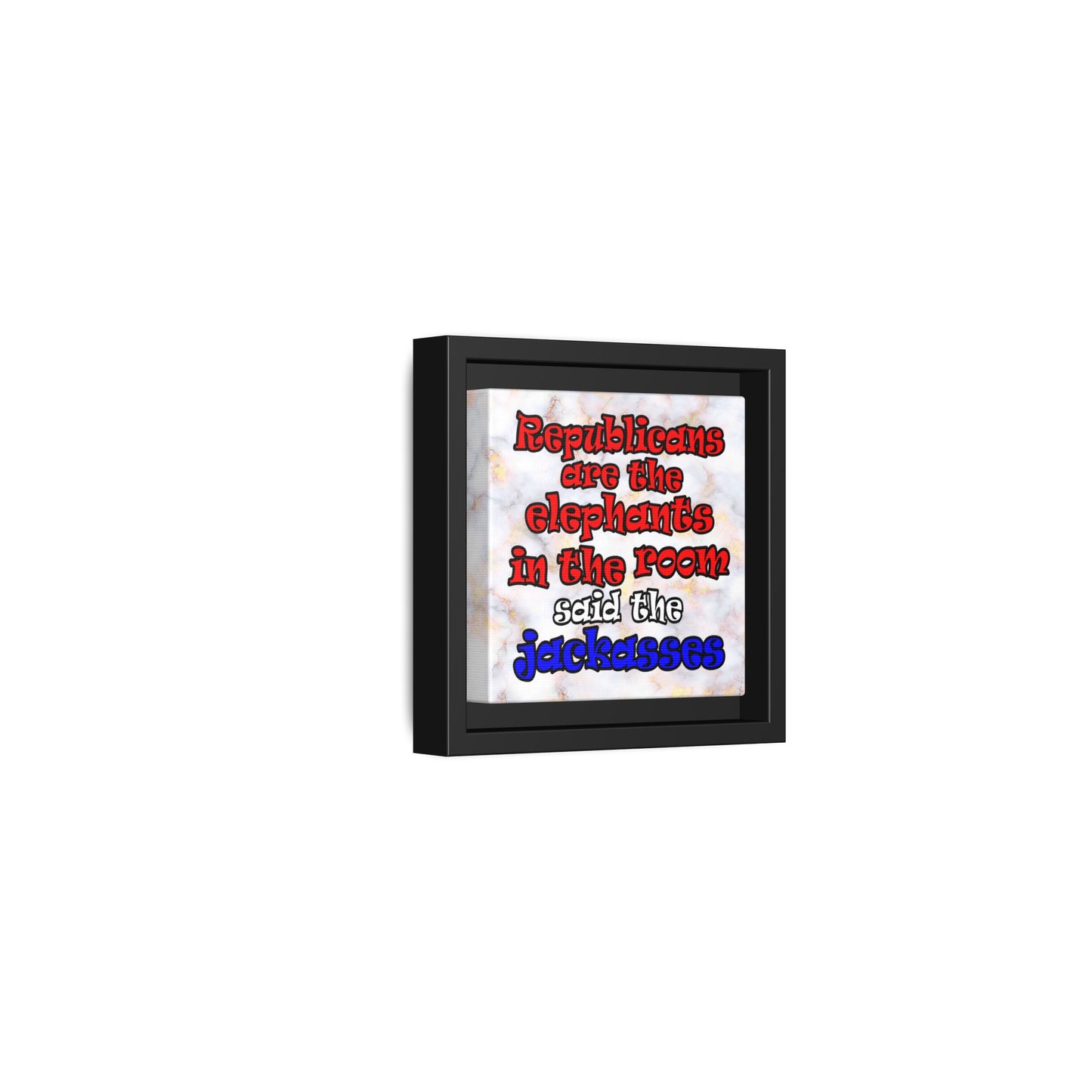 donkeys and elephants - framed canvas art (white marble)