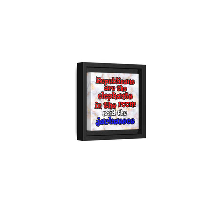 donkeys and elephants - framed canvas art (white marble)