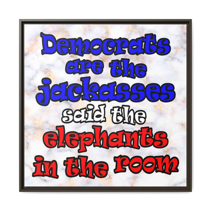 donkeys and elephants - framed canvas art (white marble)