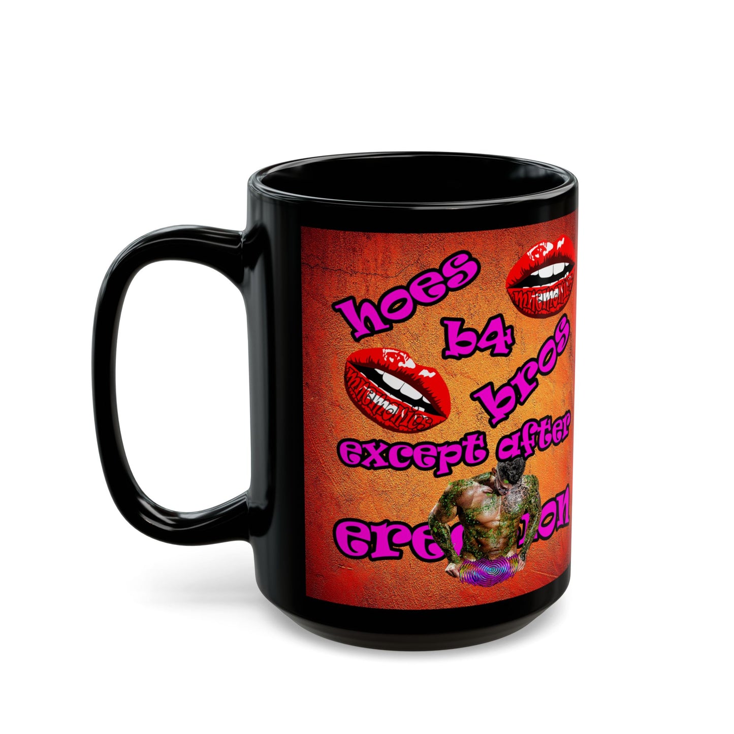 hoes b4 bros - Black Mug (burnt orange)