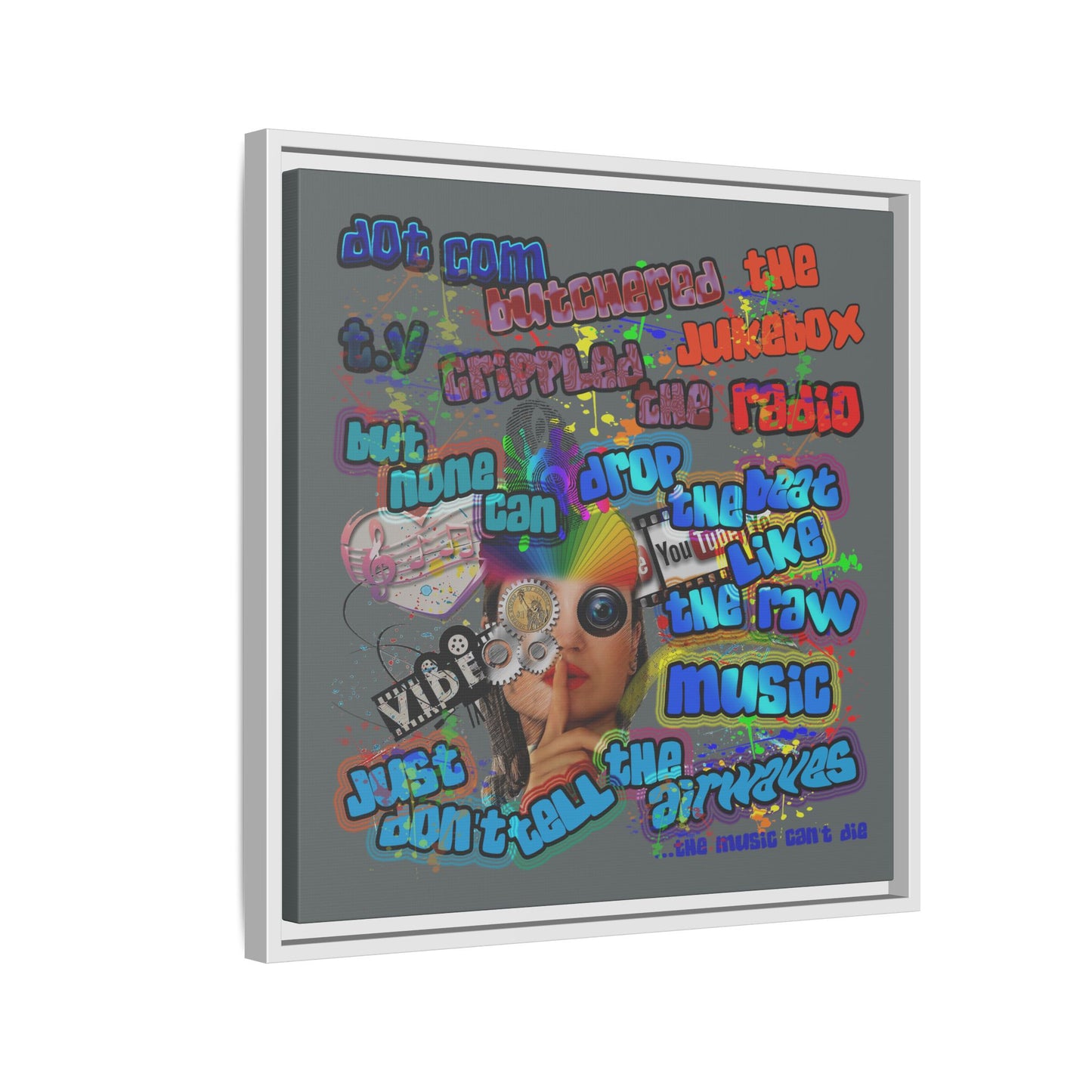 drop the beat - framed canvas art (dark grey)