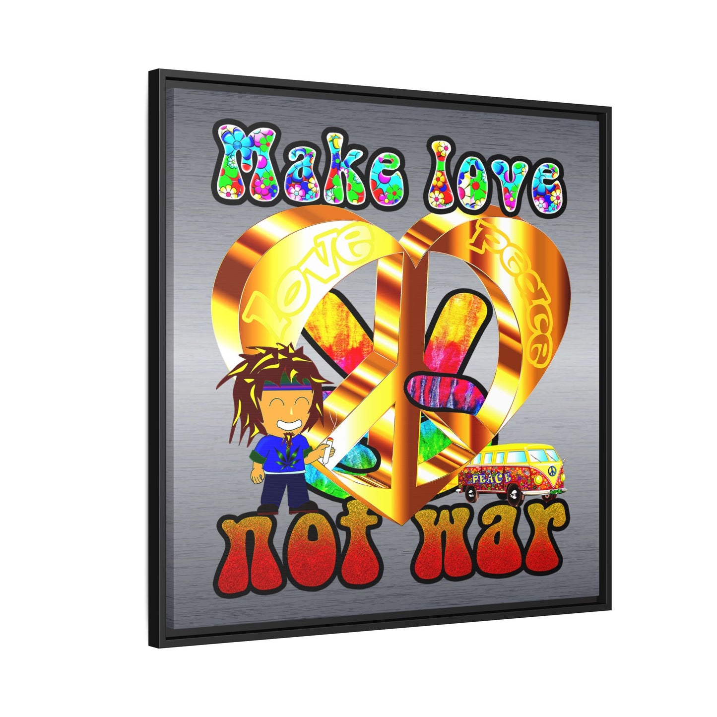 love peace - framed canvas art (brushed nickel)