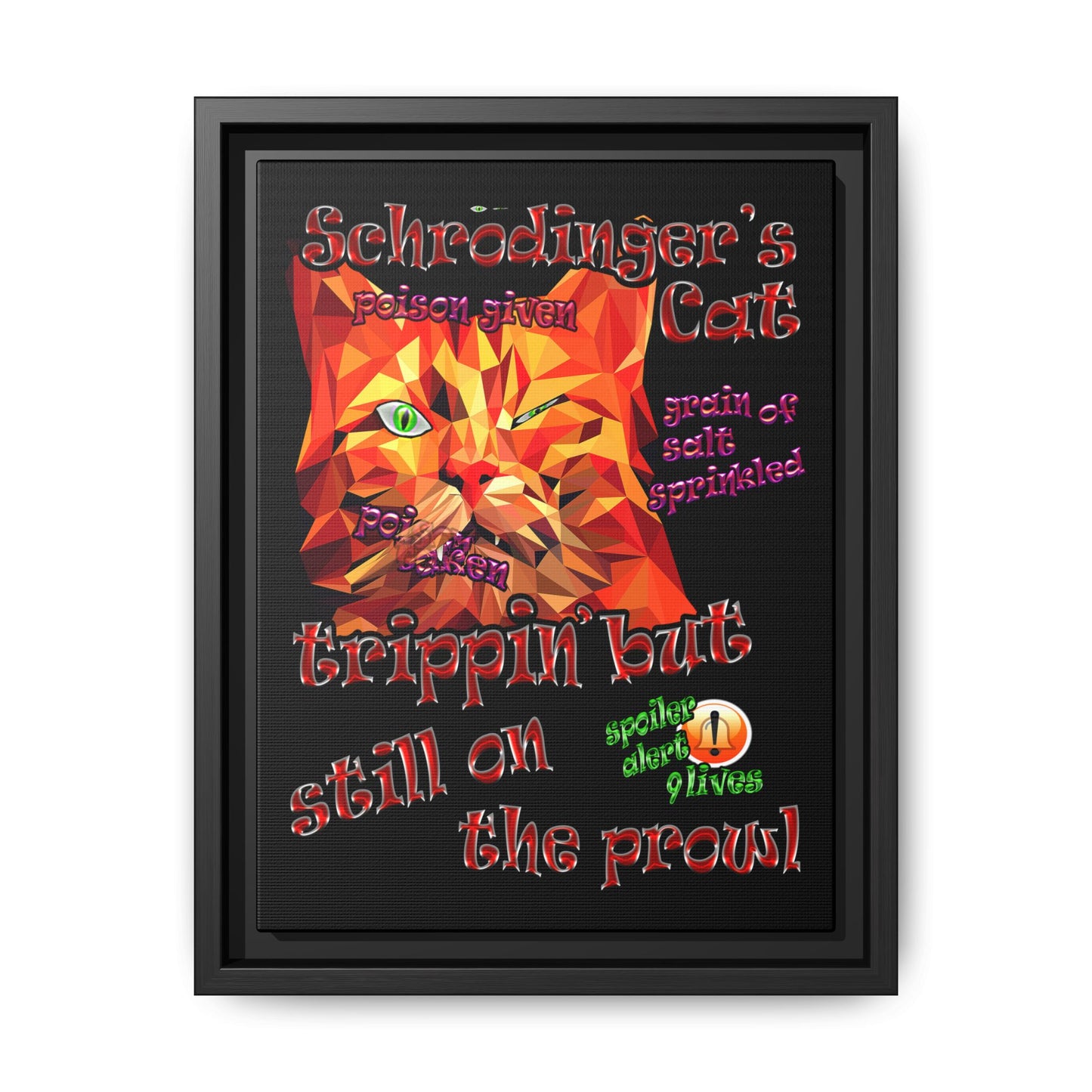 schrodinger's cat - framed canvas art (black)