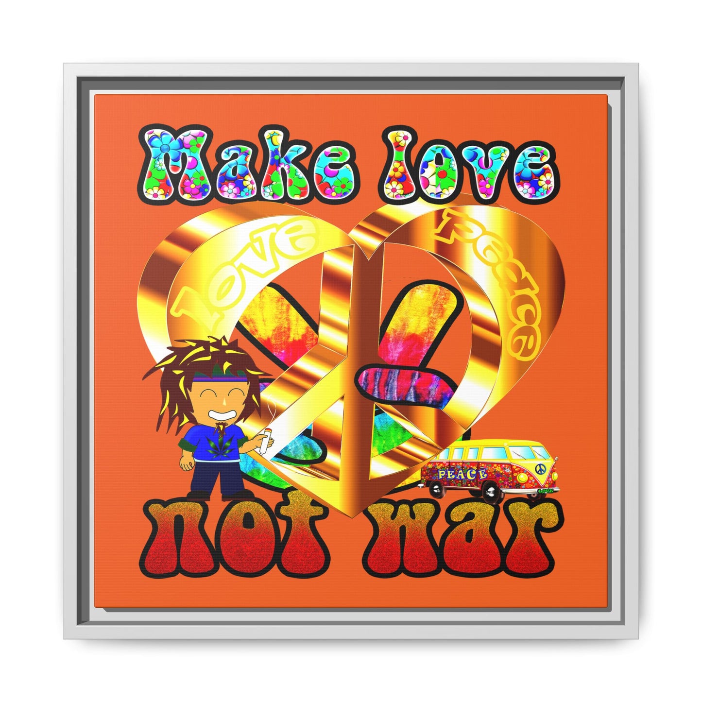 love peace - framed canvas art (orange)
