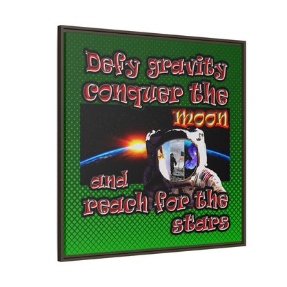 defy conquer reach - framed canvas art (logo green)