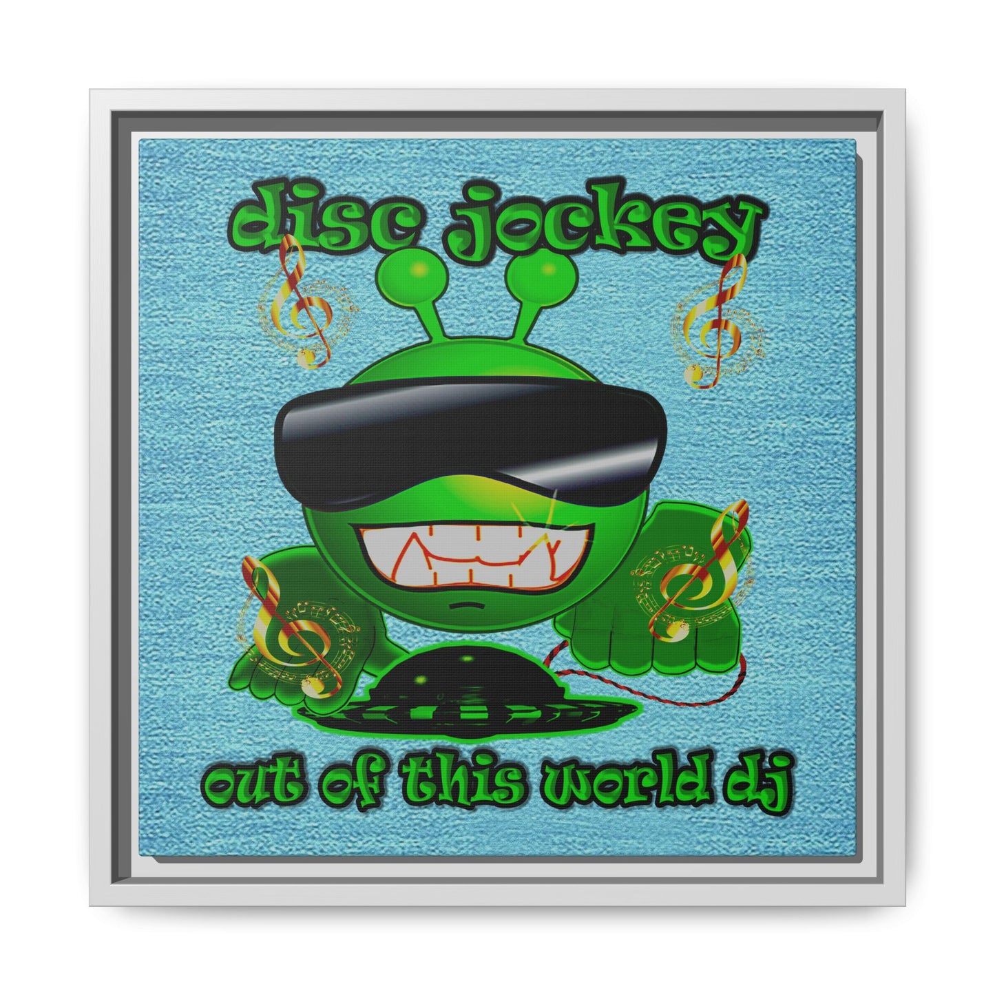 disc jockey - framed canvas art (faded blue)