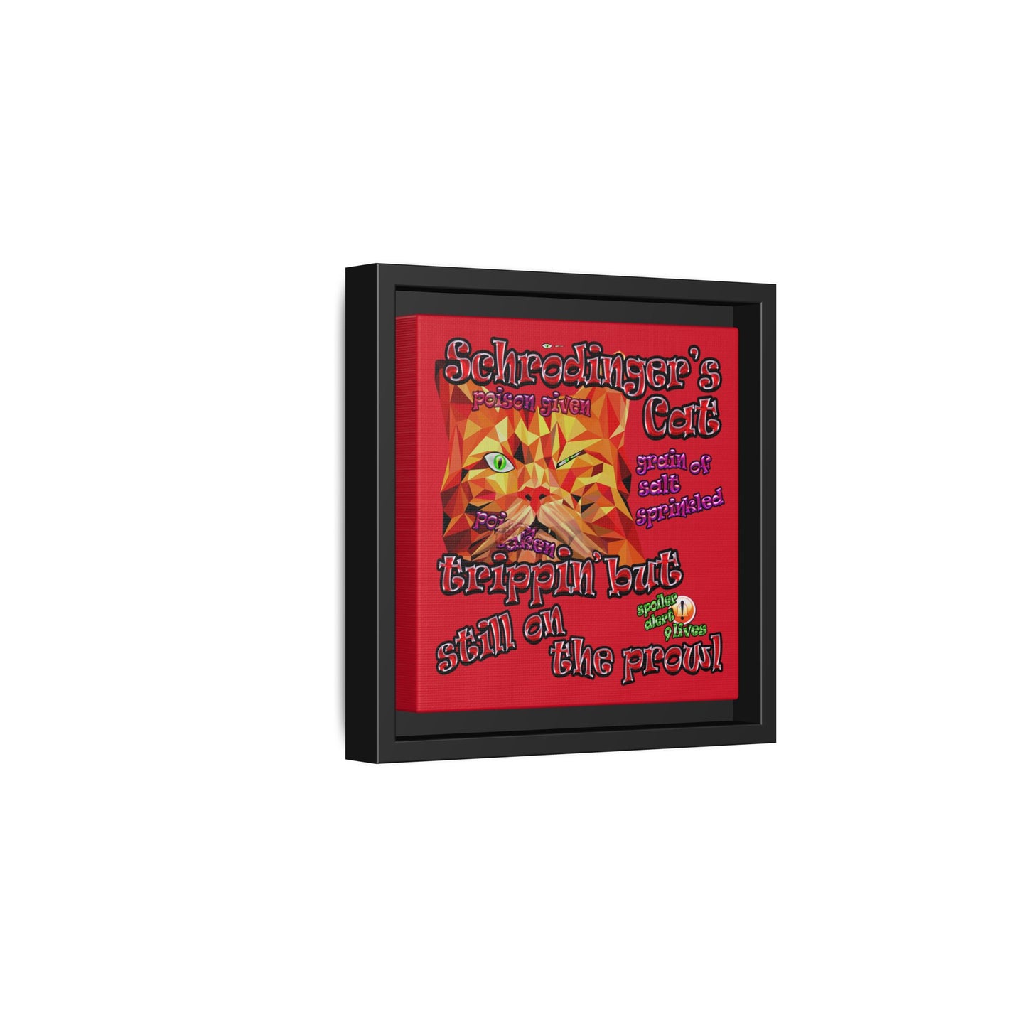 schrodinger's cat - framed canvas art (dark red)