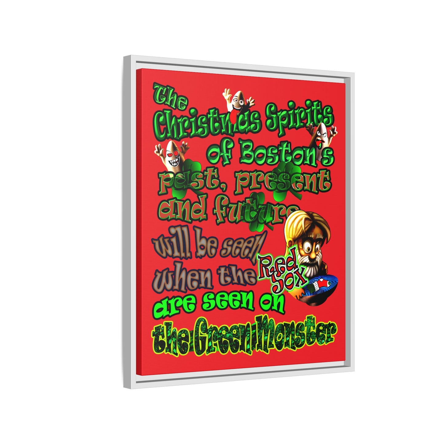 christmas spirits of boston - framed canvas art (red)