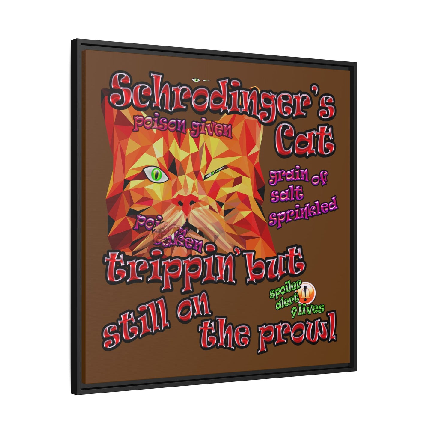 schrodinger's cat - framed canvas art (brown)