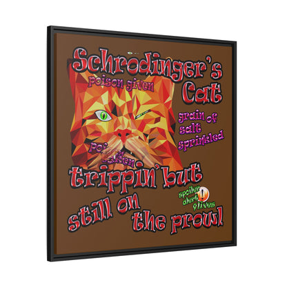 schrodinger's cat - framed canvas art (brown)