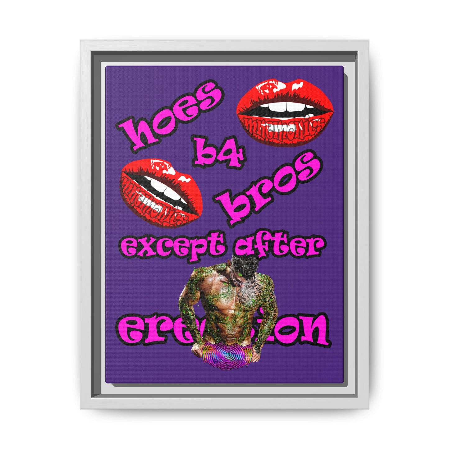 hoes b4 bros - framed canvas art (purple)