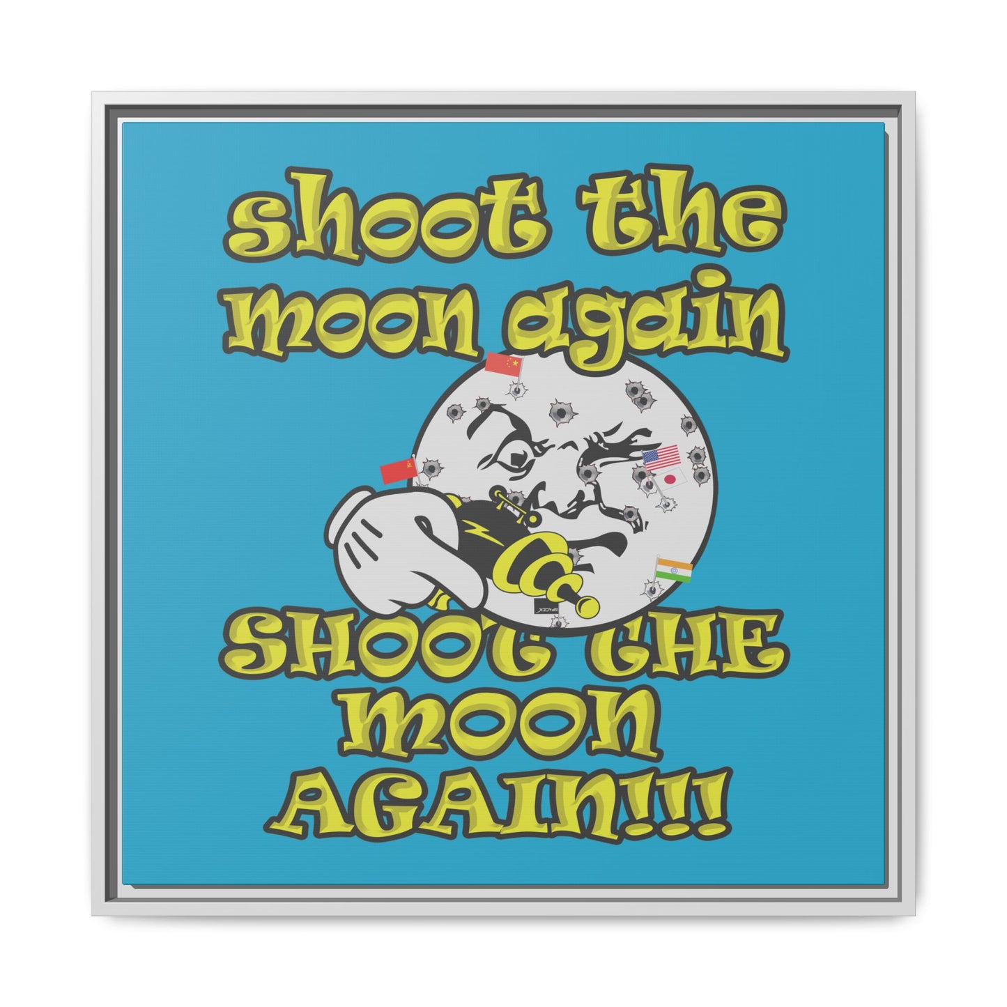 shoot the moon again - framed canvas art (turquoise)