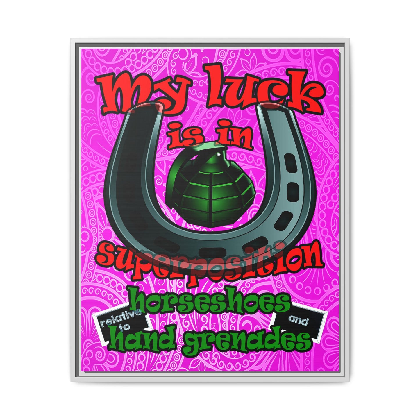 my luck - framed canvas art (pink swirl)