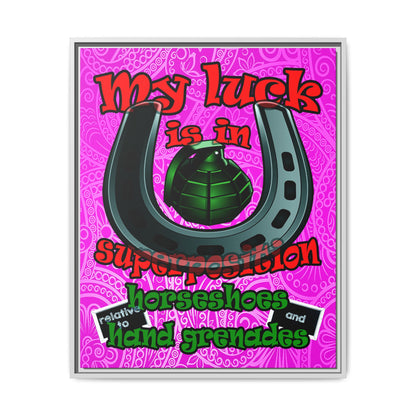 my luck - framed canvas art (pink swirl)
