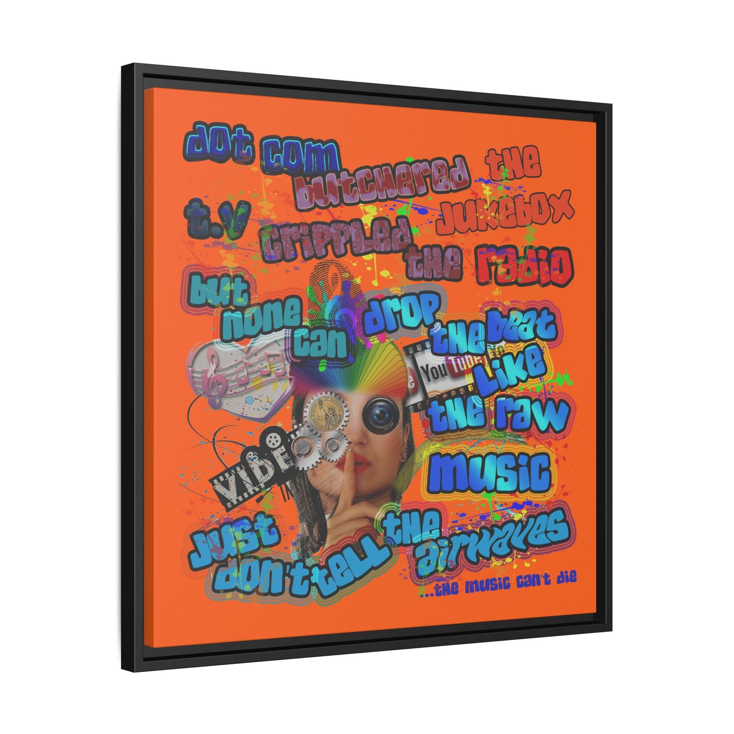 drop the beat - framed canvas art (orange)