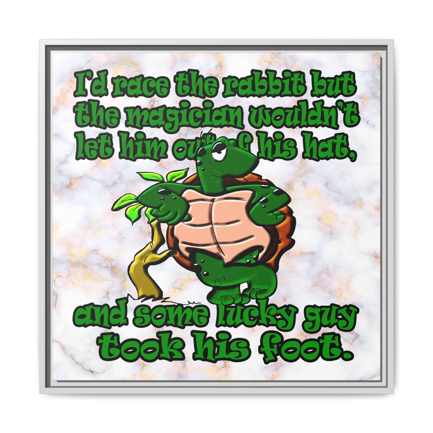turtle race - framed canvas art (white marble)
