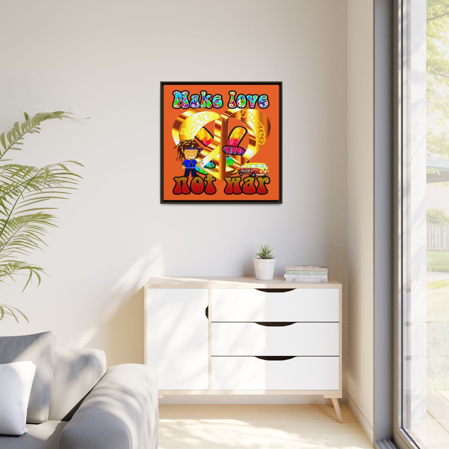 love peace - framed canvas art (orange)