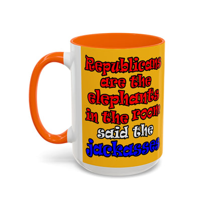 donkeys and elephants - Accent Mug (yellow)