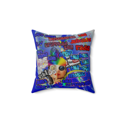drop the beat - Spun Polyester Square Pillow - (blue-white wave)