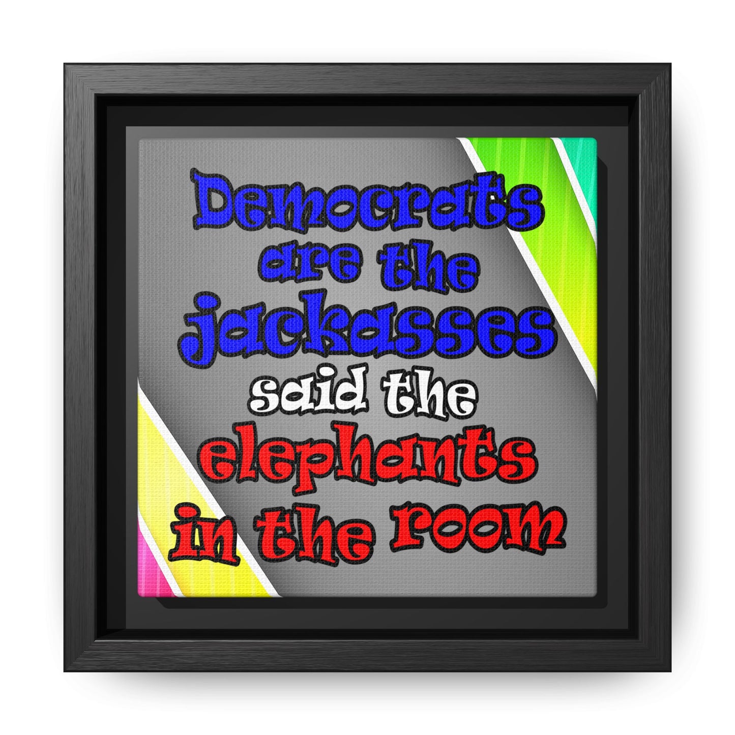 donkeys and elephants - framed canvas art (rainbow split)