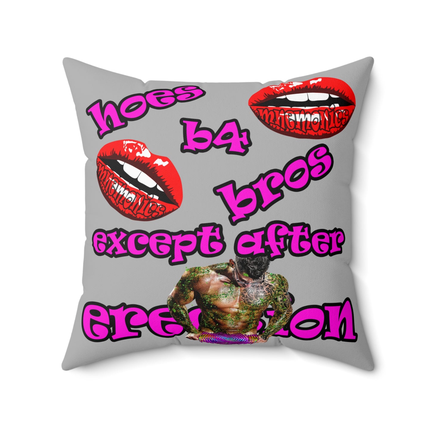 hoes b4 bros - Spun Polyester Square Pillow - (light grey)
