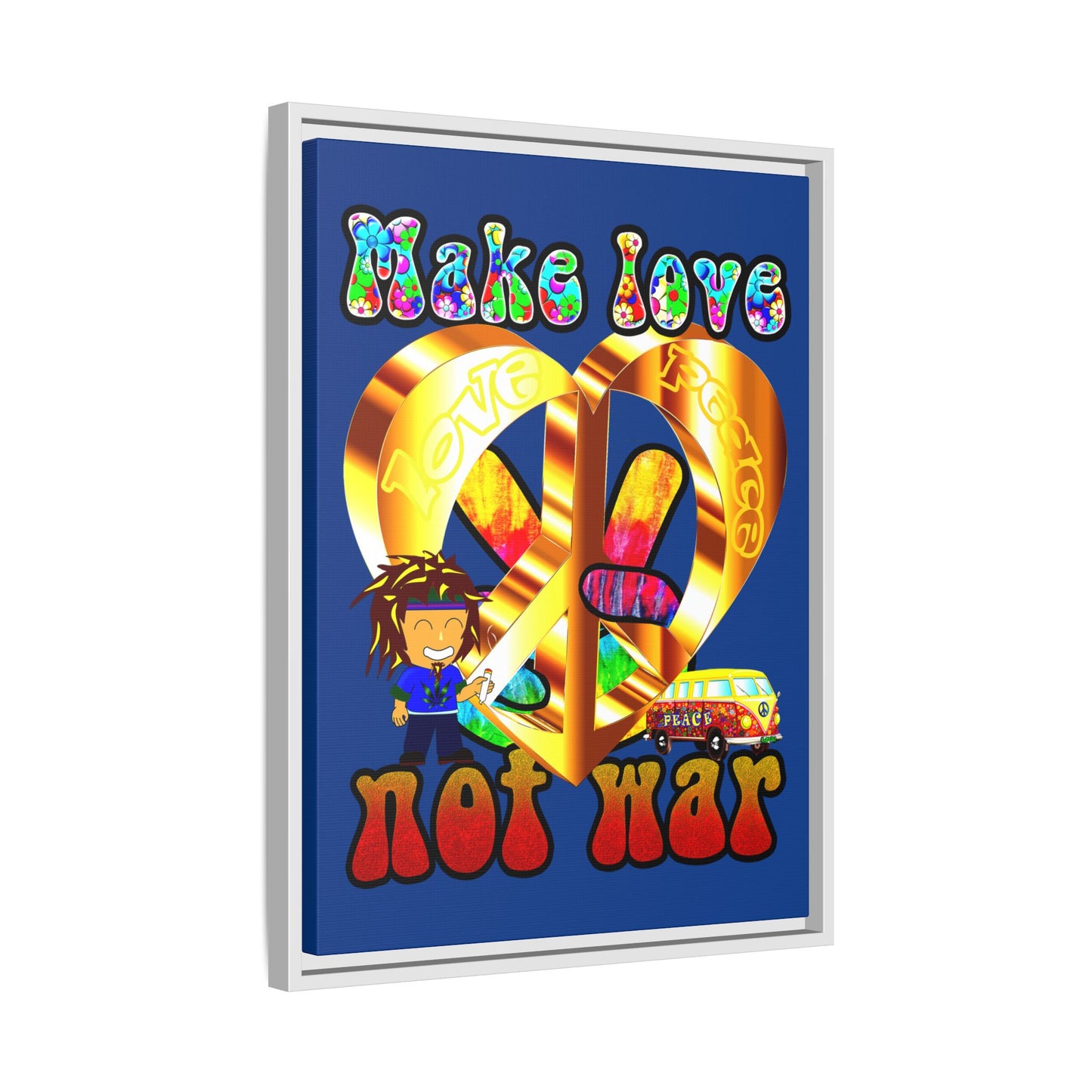 love peace - framed canvas art (dark blue)