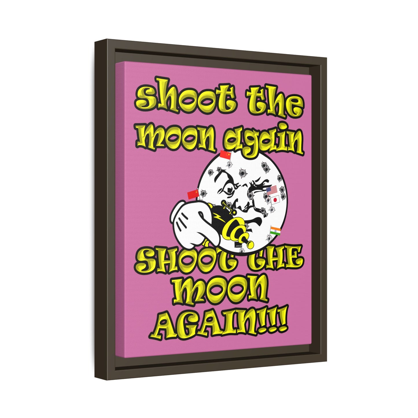 shoot the moon again - framed canvas art (light pink)