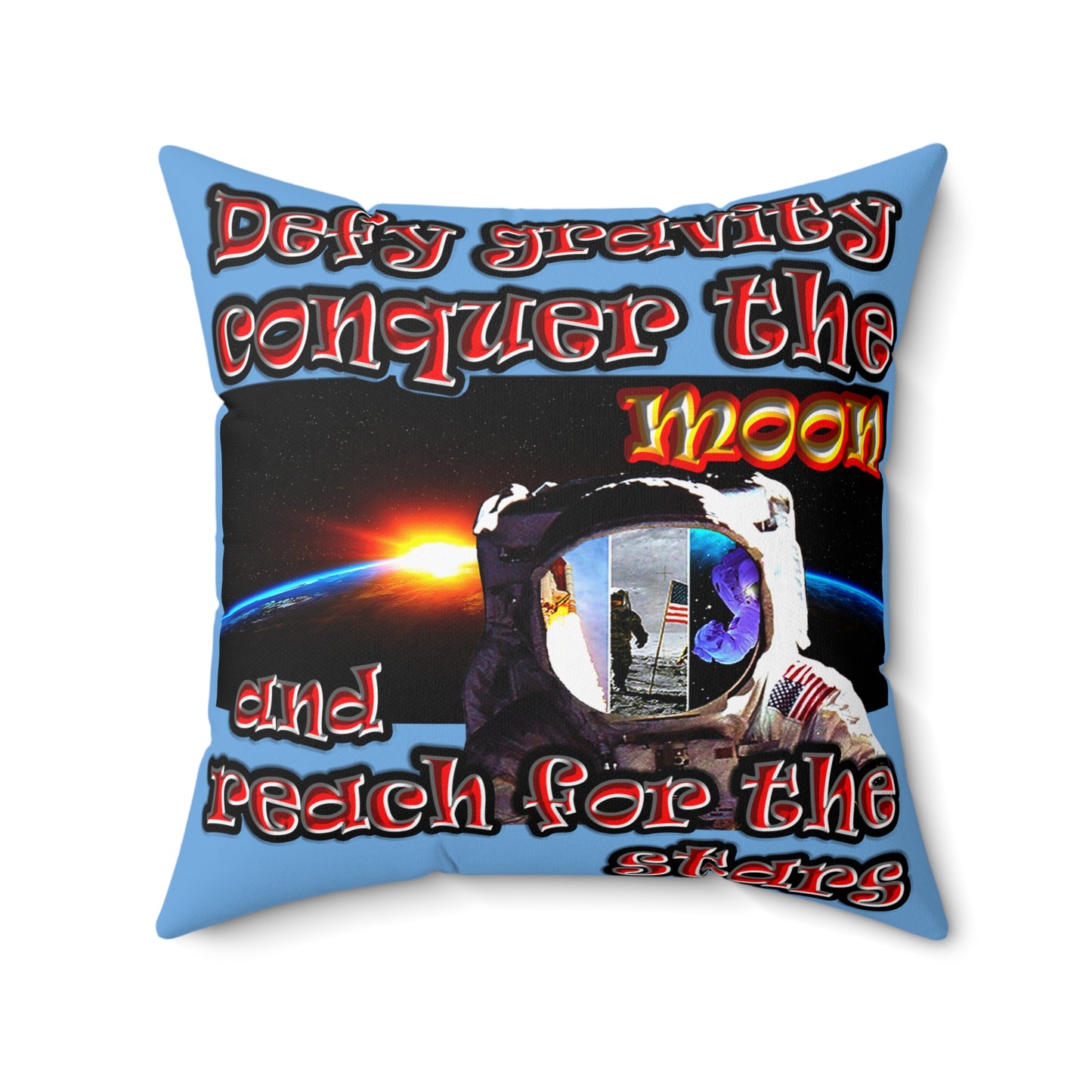 defy conquer reach - Spun Polyester Square Pillow - (light blue)