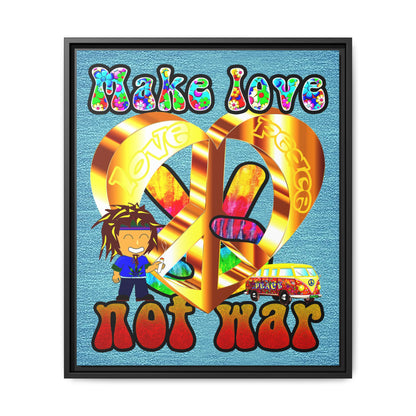 love peace - framed canvas art (faded blue)