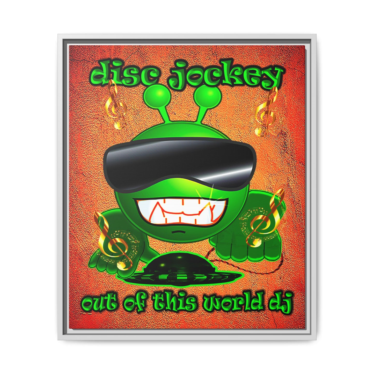 disc jockey - framed canvas art (burnt orange)