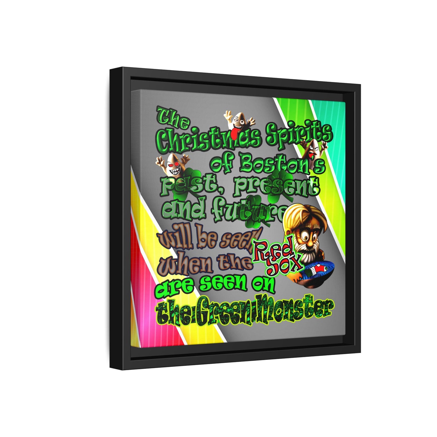christmas spirits of boston - framed canvas art (rainbow split)