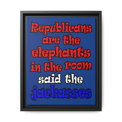 donkeys and elephants - framed canvas art (dark blue)