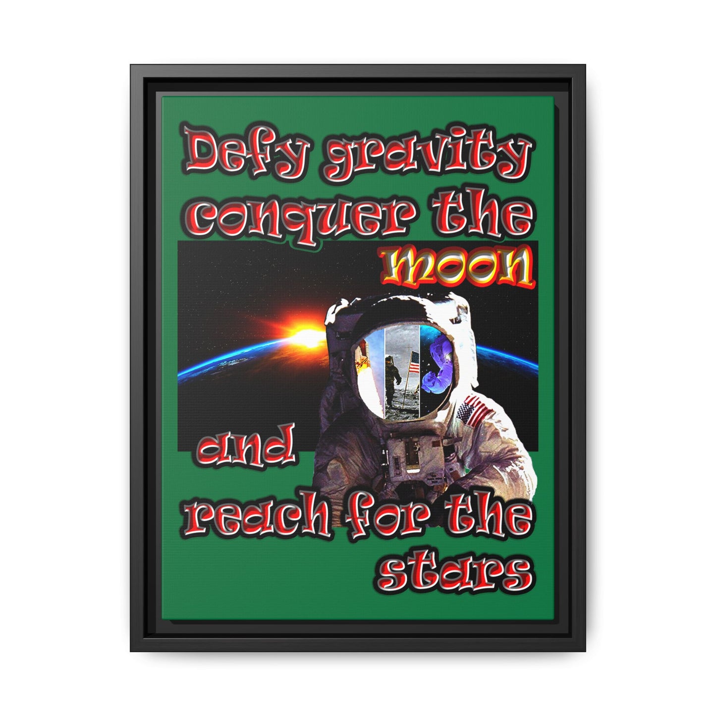 defy conquer reach - framed canvas art (dark green)