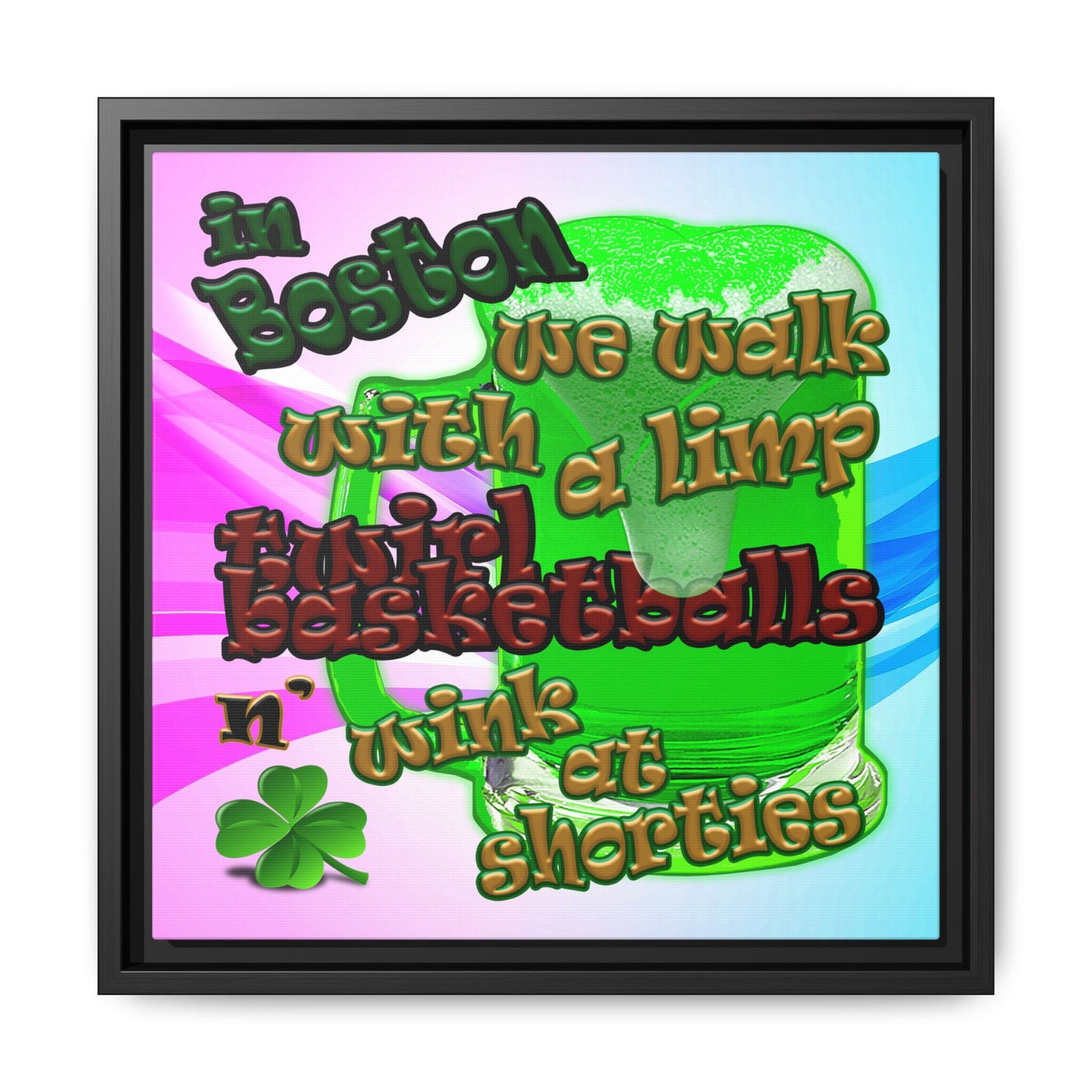 celtics logo - framed canvas art (light blue-pink wave)
